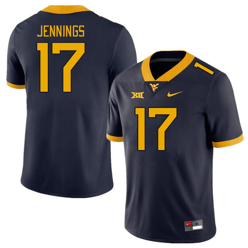 Men #17 Zae Jennings West Virginia Mountaineers College Football Jerseys Stitched Sale-Navy